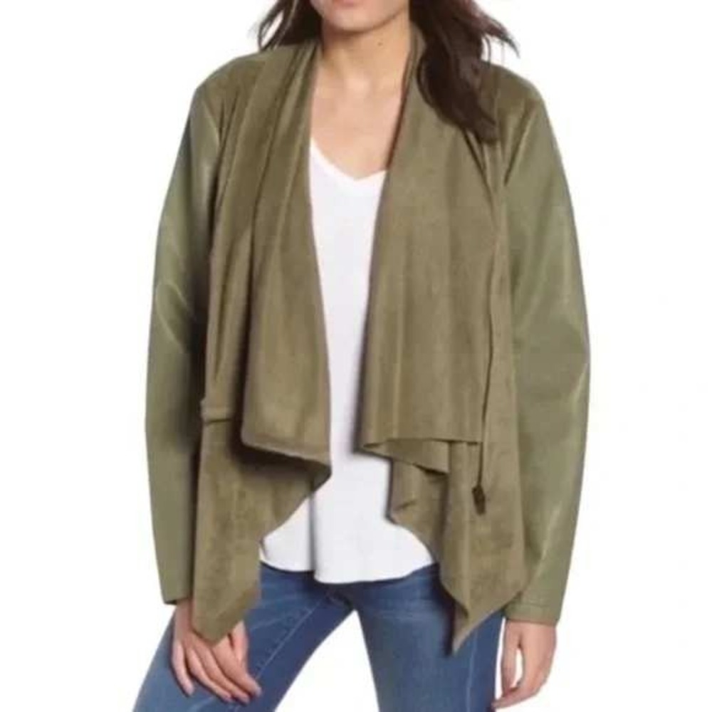 BlankNYC Faux Suede Drape Front Jacket Olive Green size medium